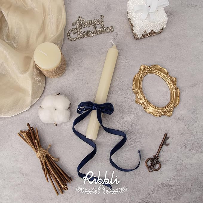 Ribbli Polyester Navy Velvet Ribbon, 3/8 Inches Continuous10-Yard Spool - Image 2