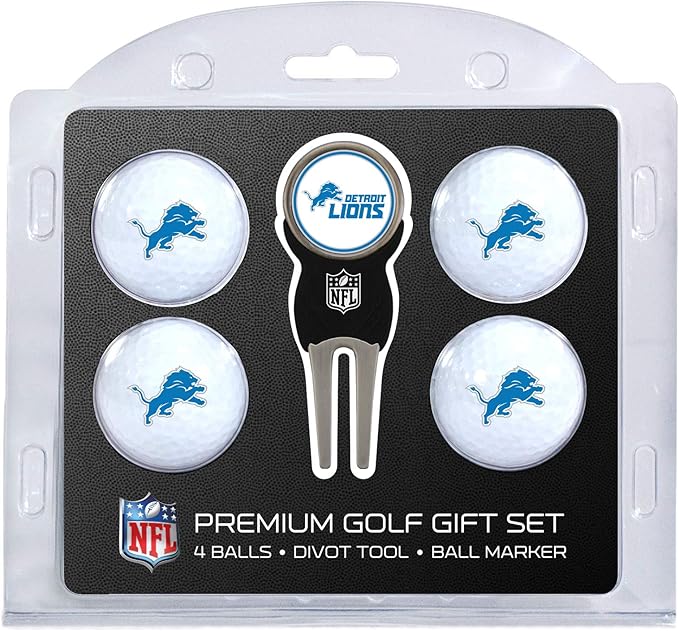 Team Golf NFL Regulation Size Golf Balls (4 Count) & Divot Tool with Removable Double-Sided Magnetic Marker