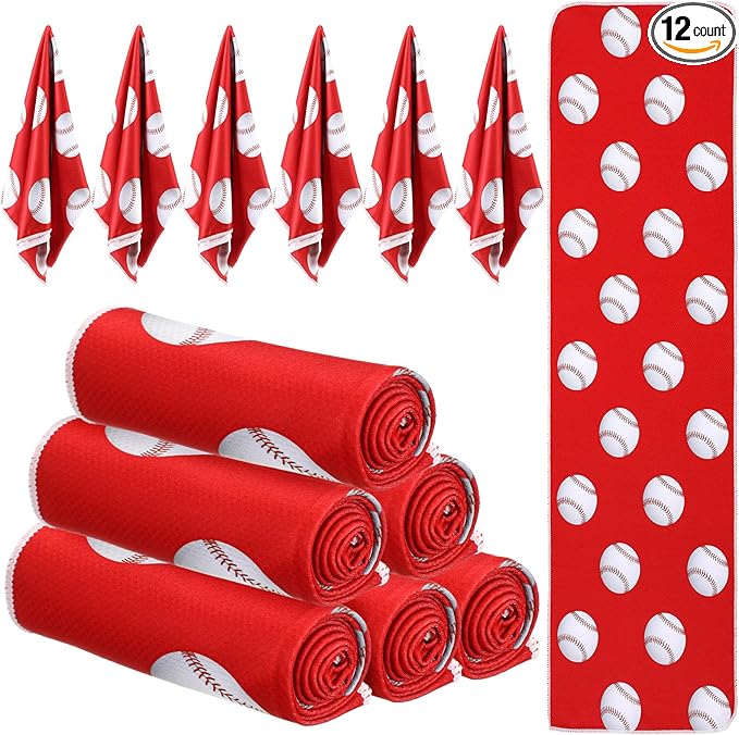 Peryiter 12 Counts Mini Cooling Towel, 30" x 9" Baseball Softball Soccer Golf Sweat Towel, Breathable Chilly Rag, Microfiber Sport Rags for Team Gym Running Coach Gift