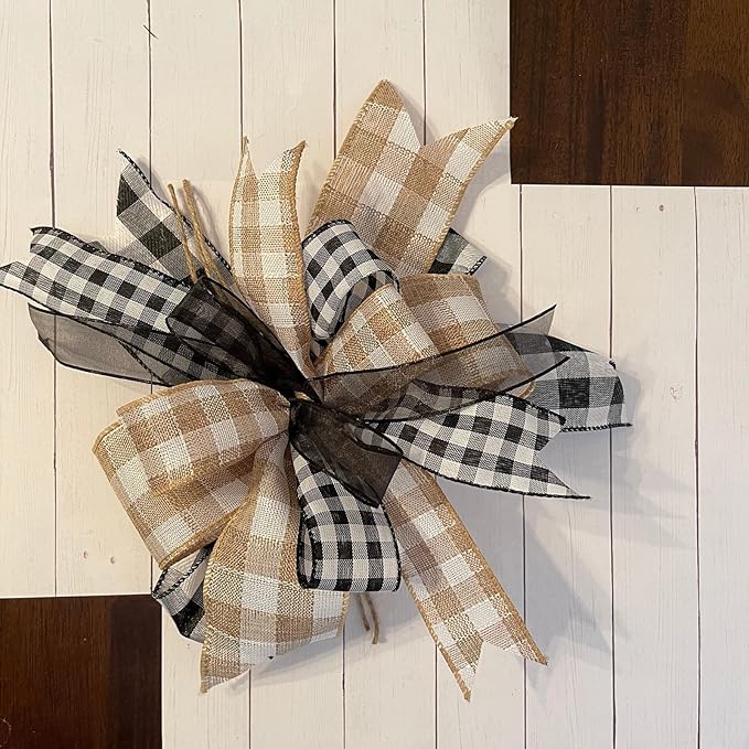 Burlap Ribbon Wired, Farmhouse Buffalo Plaid Ribbon Rustic Fabrics - Image 4