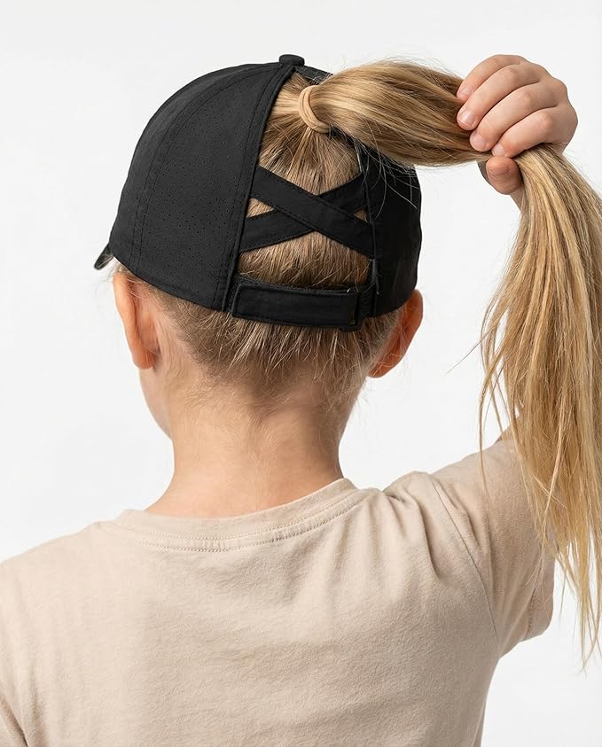 Little Girls Reflective Baseball Cap Criss Cross Ponytail Hat Kids Quick Dry Mesh Summer Sports Hat for Toddler Ages 3-8