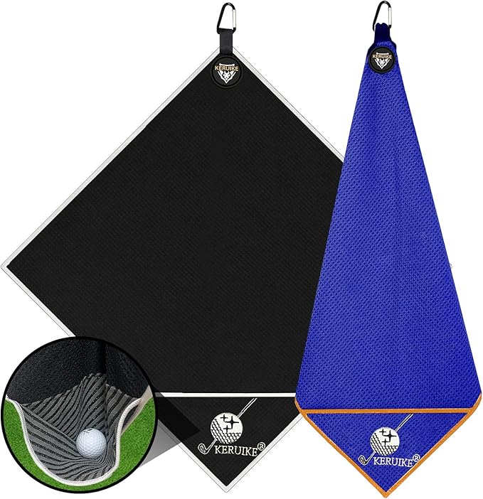 Magnetic Golf Towel 2 Pack 20" x 20" with Clip & Cleaning Pocket - Microfiber Waffle Ultra Absorbent, Golf Club & Ball Cleaner, Magnet for Clubs Essential Golf Accessories Golf Gifts for Men Women