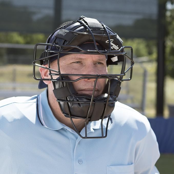 Champion Sports Pro Baseball Adult Mask - Umpires and Catchers - Extra Protection - Extended Guards - Adjustable Harness Baseball Mask - Adult Size,Black