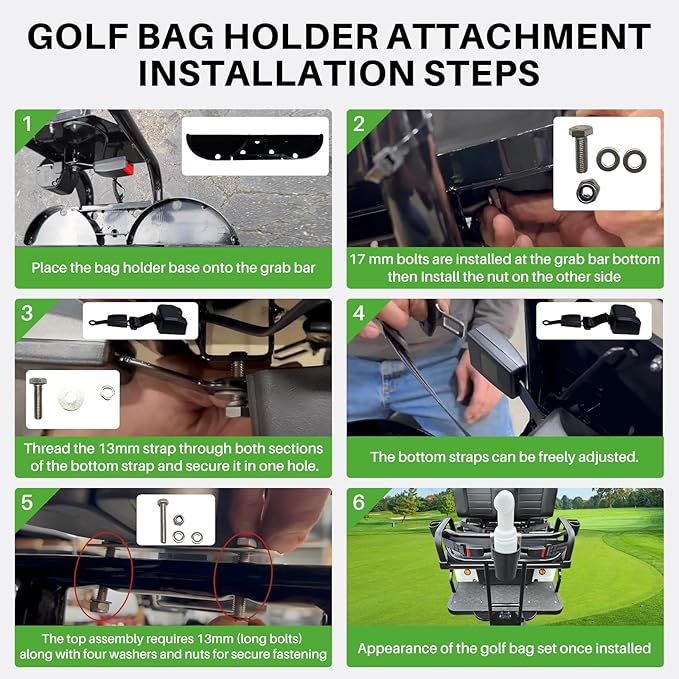 No Drilling Golf Cart Bag Holder Attachment with Sand Bottle Kit,Adjustable Golf Cart Rear Seat Bag Rack Fit for Evolution Golf Cart D2 Classic Carrier & Forester,Better Fixation,Space-Saving