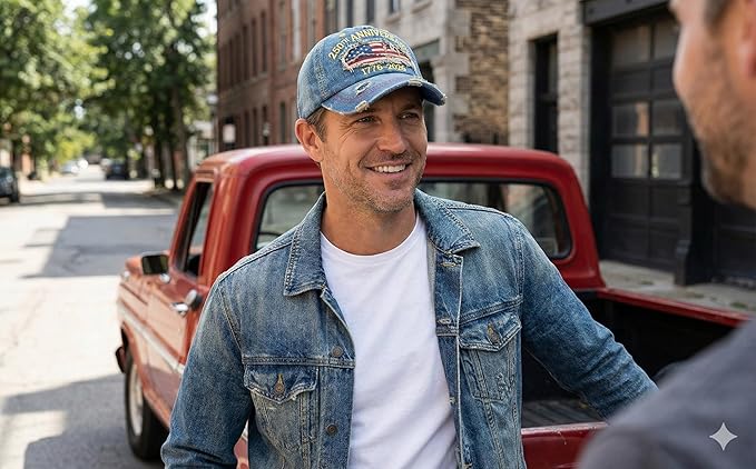 USA 250th Anniversary Hat, Adjustable 250th Anniversary Printed Patriotic Baseball Caps, Tribute Retro Washed Hat
