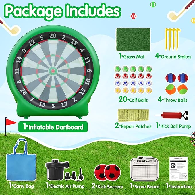 6FT Inflatable Dartboard, Giant Kick Darts Soccer Darts Golf & Throw Dart - Image 3