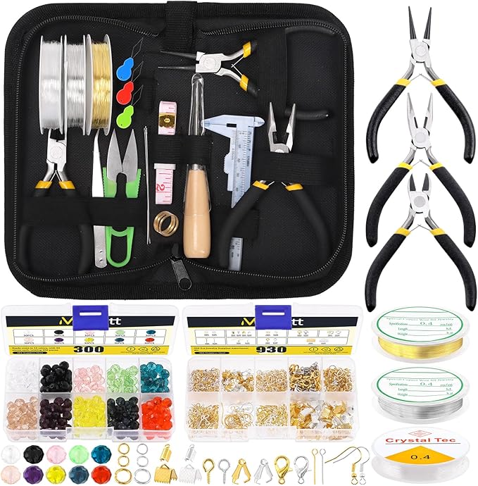 Mardatt 1250Pcs Jewelry Making Supplies Kit Includes 10 Colors 8mm Crystal Beads by Mardatt