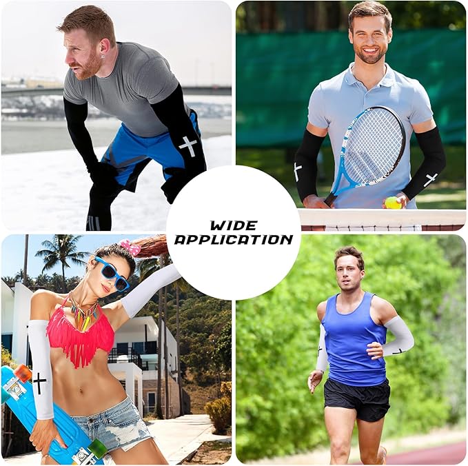 Shyyween 4 Pairs Faith Cross Arm Sleeve for Adult Men Religious Compression Arm Sleeves for Basketball Baseball Football