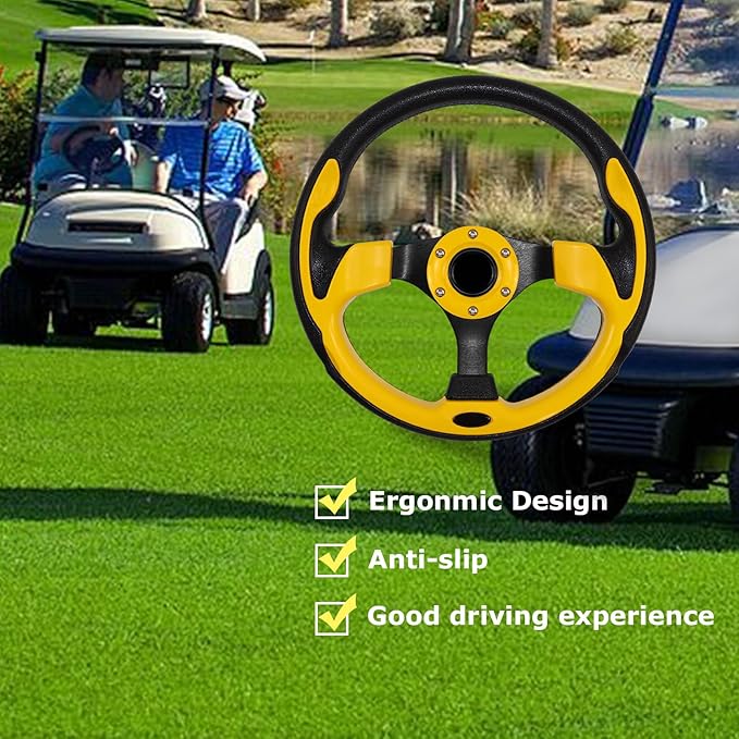 Golf Cart Steering Wheel, Skid Steering Wheel, Universal Golf Cart for Club Car EZGO RXV and TXT, Yamaha, Precedent Tempo, DS