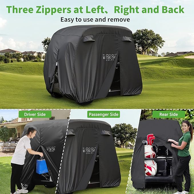 10L0L Universal 2-4 Passenger Golf Cart Cover for Yamaha, EZGO, Club Car, Waterproof Sunproof and Durable
