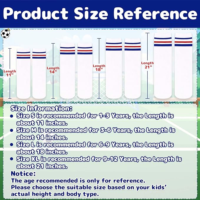 Olreco 1 Pack Toddler Kids Youth Soccer Socks Girls Boys Baseball Socks Youth Knee High Softball Football Accessories Cotton