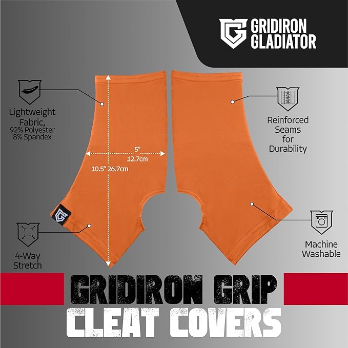 Gridiron Gladiator Football Spats - Spat Cleat Covers for Youth or Adult - Cover Cleats for Baseball Soccer Football - Shoe Sleeves - Sports Gear - Orange - Large