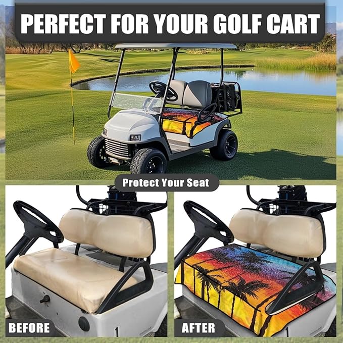 Golf Cart Seat Covers, Universal Golf Cart Seat Towel Blanket with 4 Front Pockets & Nonskid Bottom Fits for Club Car 2 Person Seats Golf Carts