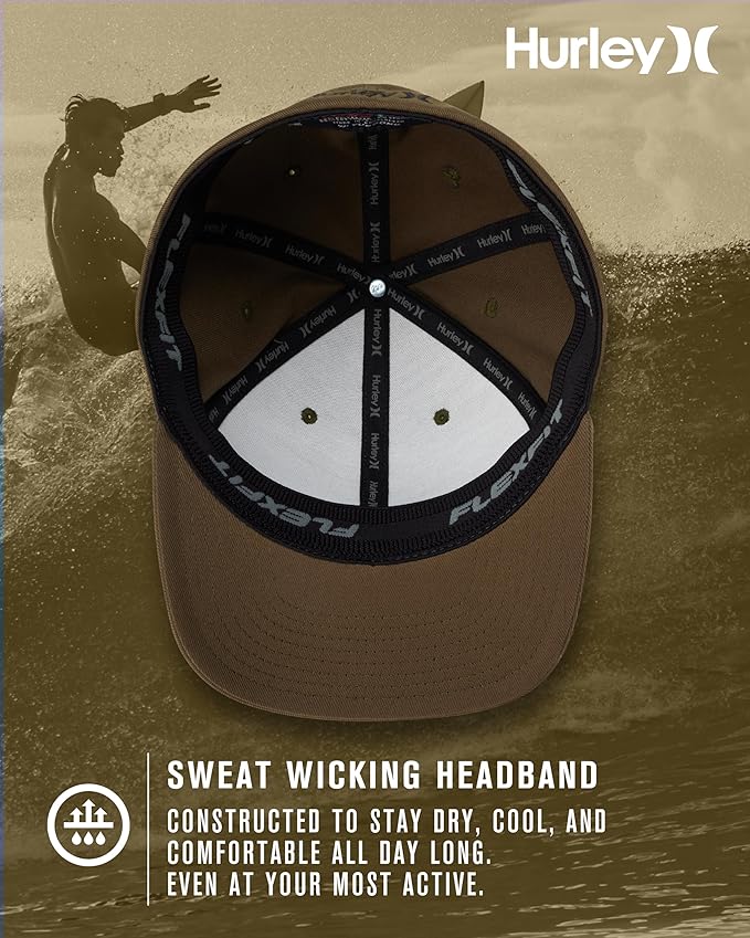 Hurley Mens Baseball Cap - Curved Brim Flexfit Ball Cap, Moisture Wicking Breathable Fitted Hat for Men