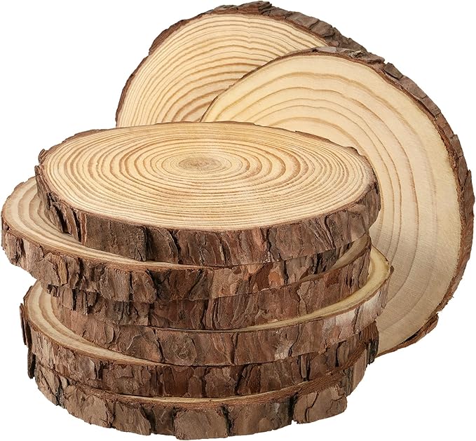 JEUIHAU 8 PCS 7-7.9 Inches Natural Unfinished Wood Slices, Round Wooden Tree by JEUIHAU