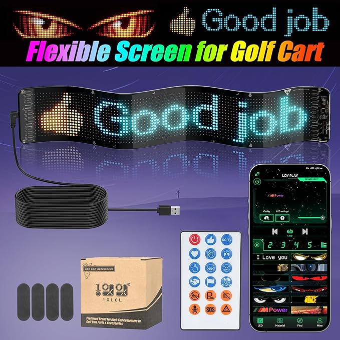 10L0L Golf Cart Devil Eyes Light Sign, Programmable Flexible Screen for Windshield, DIY Dynamic Programmable with App Control,Window Screens for Festivals, Daily