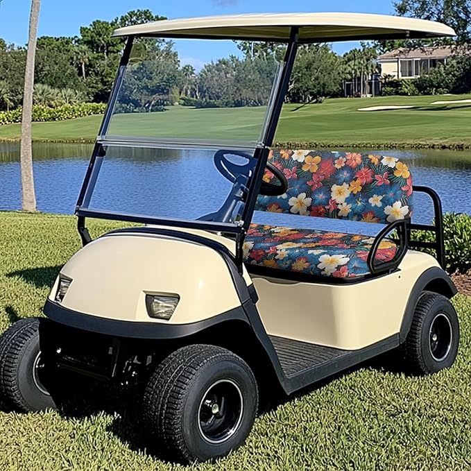 Suobstales Golf Cart Front and Rear Seat Cover Set for EZGO TXT RXV & Club Car DS 2 Passenger, Washable Bench Seat Covers Kit