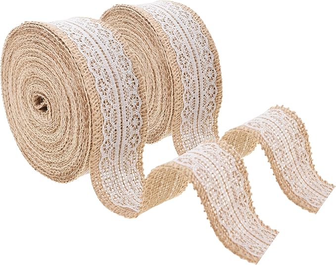 Mandala Crafts Burlap and Lace Ribbon 1.5 Inches Wide Jute Ribbons by MandalaCrafts
