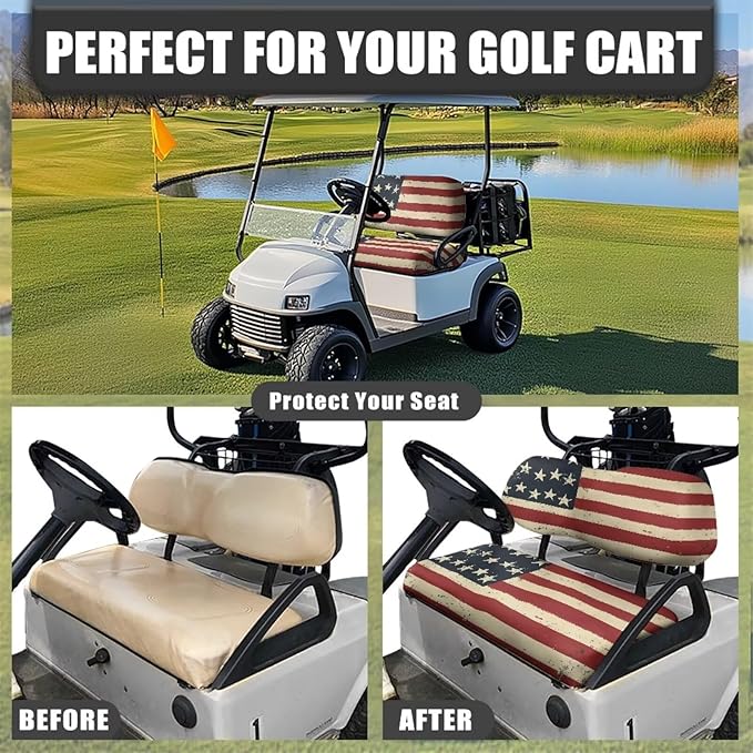 Suobstales Golf Cart Front and Rear Seat Cover Set for EZGO TXT RXV & Club Car DS 2 Passenger, Washable Bench Seat Covers Kit