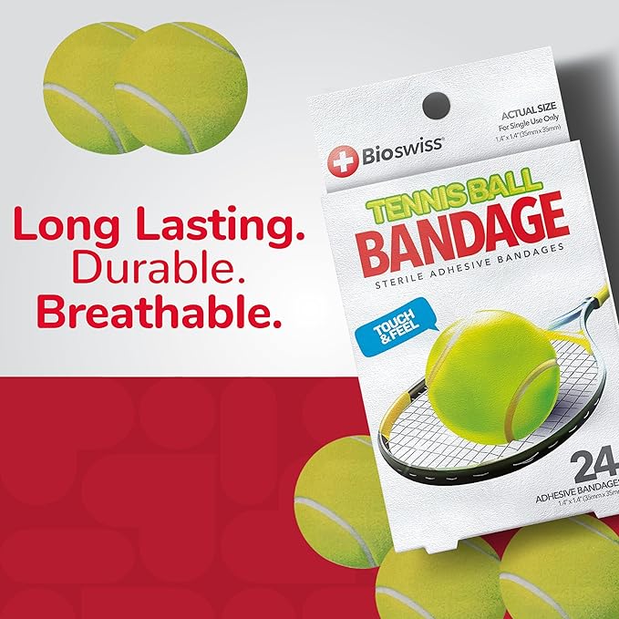 BioSwiss Bandages, Tennis Ball Shaped Self Adhesive Bandage Set, Latex Free, Sterile Wound Care, 24 Count