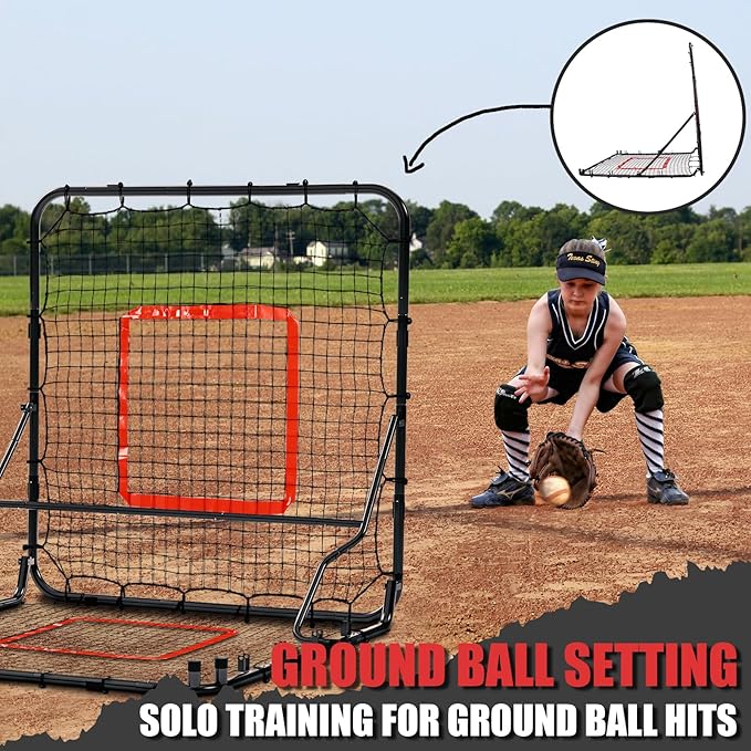 Storgem Baseball Softball Rebounder Net, Pitch Back Rebound Net,Soccer Rebound Net, Fielding Rebounder,Double Sided Adjustable Multi-Sports Pitching Rebound Net for Throwing Practice