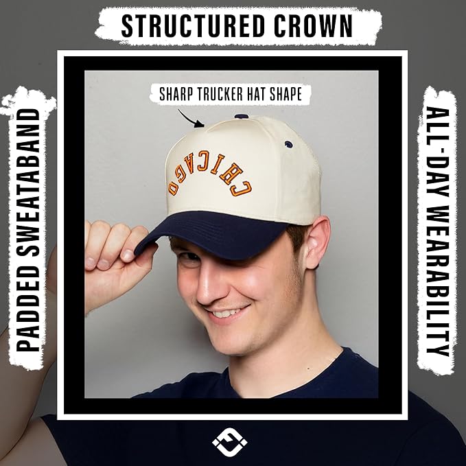 Funky Junque Upside Down City Trucker Hat for Men and Women – Unisex 3D Embroidered Gameday Baseball Cap, Retro Snapback Hats