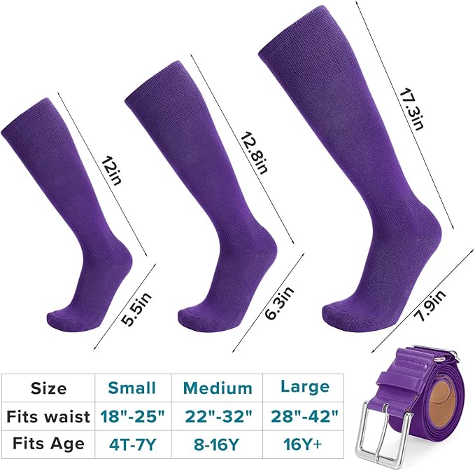 Baseball Socks and Belt Combo for Youth Adult - Softball Socks and Belt for Boys and Girls