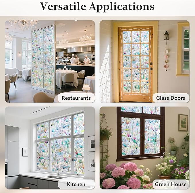 Donox Decorative Window Privacy Film, 3D Floral Stained Glass Window Film - Image 8