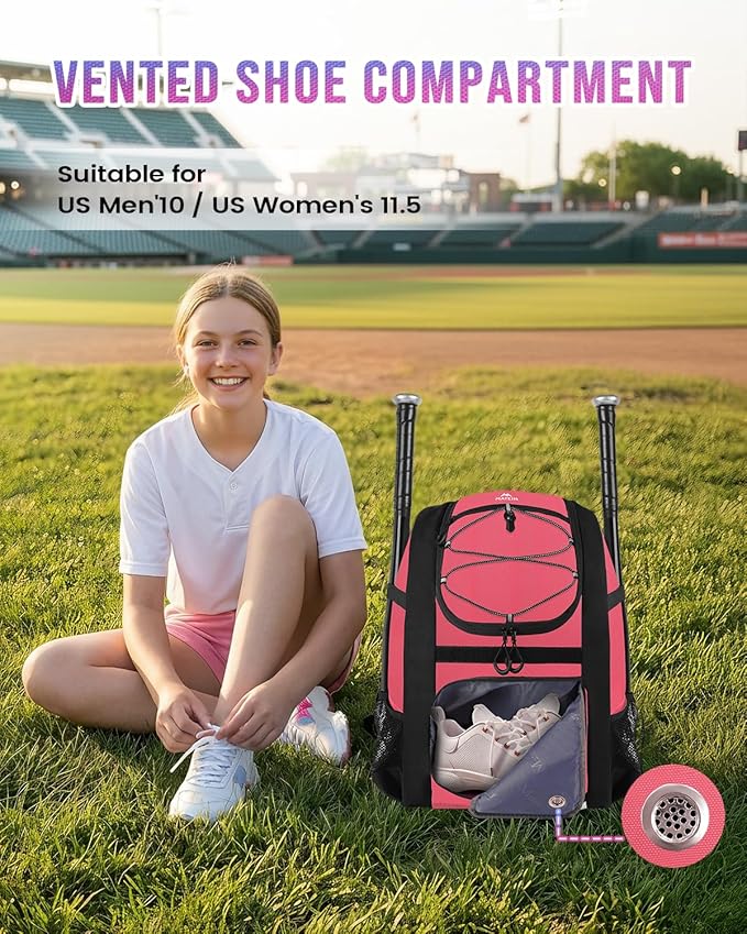 MATEIN Softball Bag, Lightweight Baseball Backpack with Shoe Compartment, Baseball Bag with Fence Hook for TBall Bat & Equipment, Softball Gifts Catchers Backpack for Women Fit Catcher’s Mitt, Helmet
