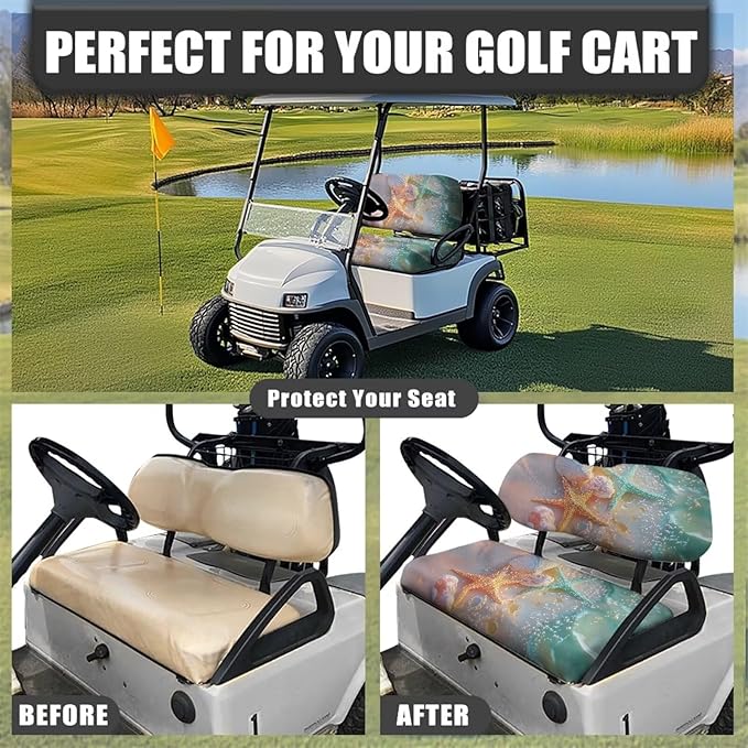 Suobstales Golf Cart Front and Rear Seat Cover Set for EZGO TXT RXV & Club Car DS 2 Passenger, Washable Bench Seat Covers Kit