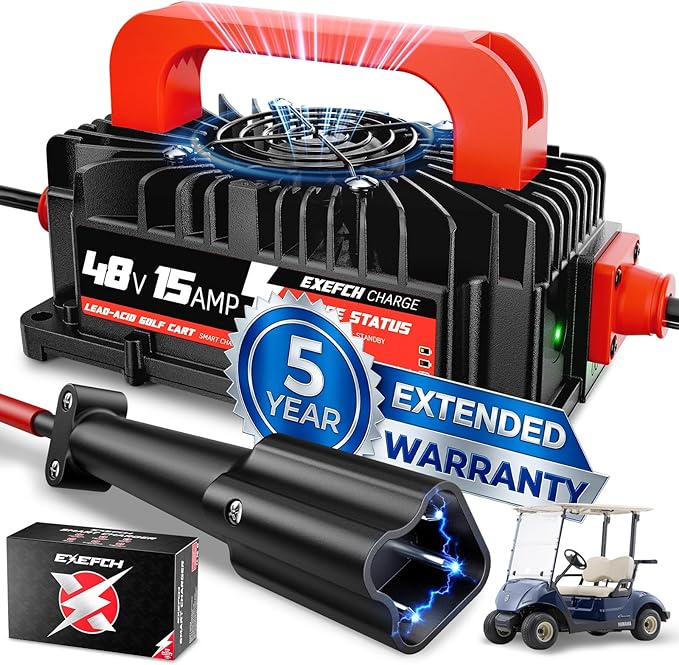 48 Volt 15 Amp Golf Cart Charger with 3-Pin Leaf Plug for Yamaha Only for Lead Acid Battery