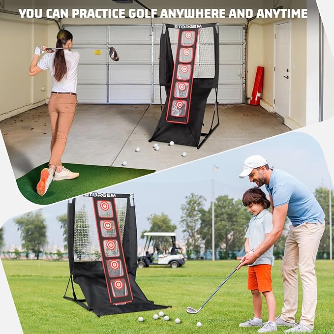 Storgem Golf Net, Golf Chipping Net,Target Training Chip Aids for Precision & Distance,with 5 Distinct Target Heights Challenge and Automatic Ball Return,Improve Your Short Game