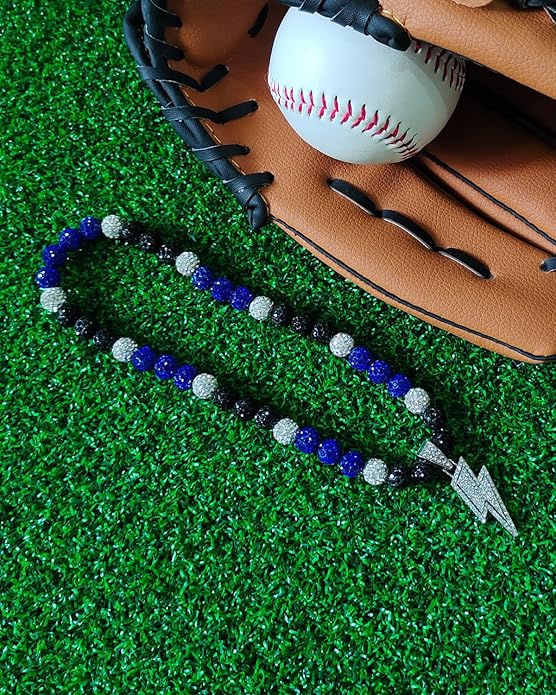 Baseball Necklace for Men 16/18/20 Inch Bling Ice Collection Lightning Bolt Pendant Necklace for Women Rhinestone Clay Beaded Discoball Accessories Gifts for Baseball Team Players Lovers