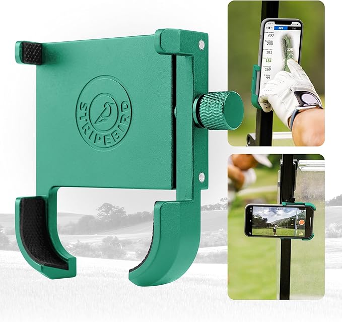 Stripebird - Magnetic Golf Cart Phone Holder - US Patented, Neodymium N52 Magnets - Golf Cart Phone Mount for iPhone & Samsung - Slim Golf Caddy Accessories for Men & Women