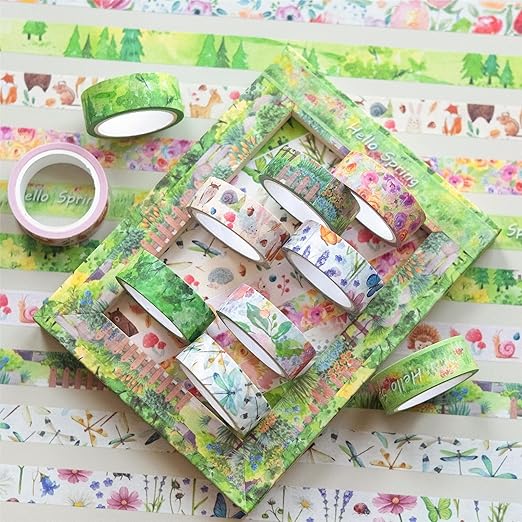 YUBBAEX 10 Rolls Four Seasons Washi Tape Set Green Grass Flowers Masking - Image 4
