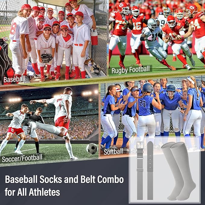 Baseball Socks and Belt for Youth Adult Softball Socks Combo Elastic Waist Belt for Men Kids Boys Girls Women JASGOOD