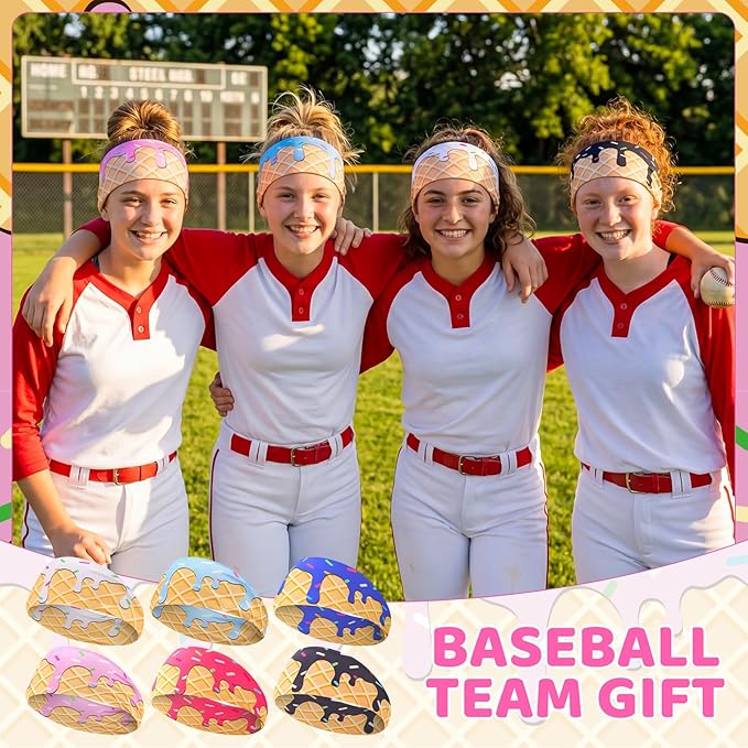 Ice Cream Baseball Headbands Sports Elastic Sweatbands Workout Hairbands for Youth Teen Adult Football Basketball Gym Party Favors