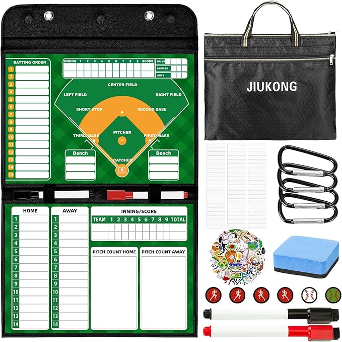 Magnetic Baseball Lineup Board for Dugout, 60 Magnets Coaching Clipboard with Dry Erase & Waterproof Bag – Dugout Organizer for Youth Baseball & Softball Coaches