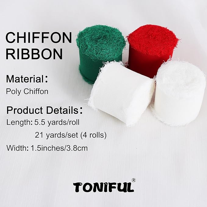 TONIFUL 4 Rolls Silk Chiffon Ribbon 1-1/2 Inch x 22 Yards - Image 2