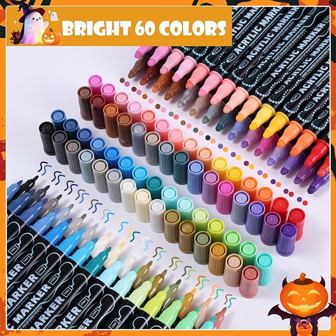 60 Colors Waterproof Dual Tip Acrylic Paint Markers, Dot & Fine Tip Premium - Image 5