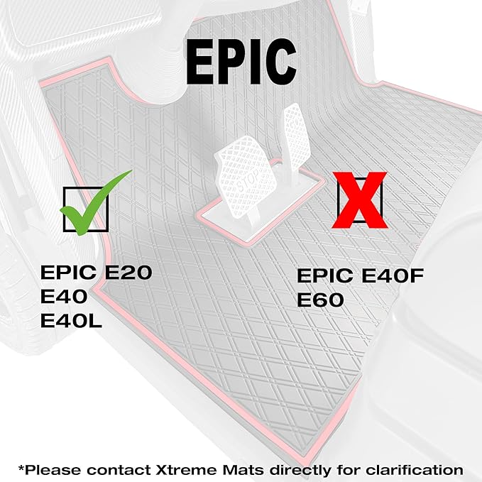 Xtreme MATS Premium Golf Cart Mats Compatible with ICON Epic Models - Custom Fit, Durable Protection, Rubber Floor Liner Protects Factory Flooring (Red Trim)