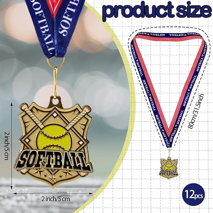 Ecation Medals with Neck Ribbons Soccer Awards Medals Baseball Team Awards Softball T-Ball Flag Football Trophy for Kids Sports Competitions Celebration Gift