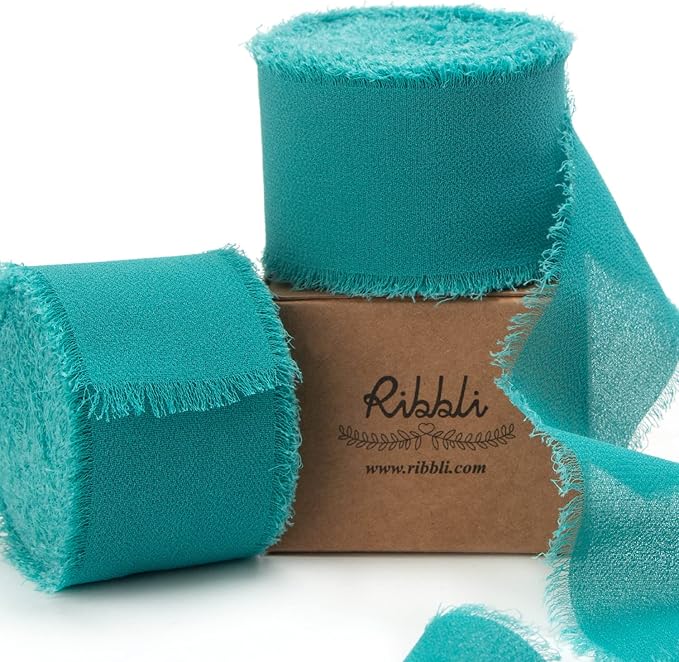 Ribbli Teal Chiffon Silk Ribbon by Ribbli