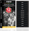 Compressed Charcoal Sticks Set of 12 – Soft, Hard Charcoal by Aenir