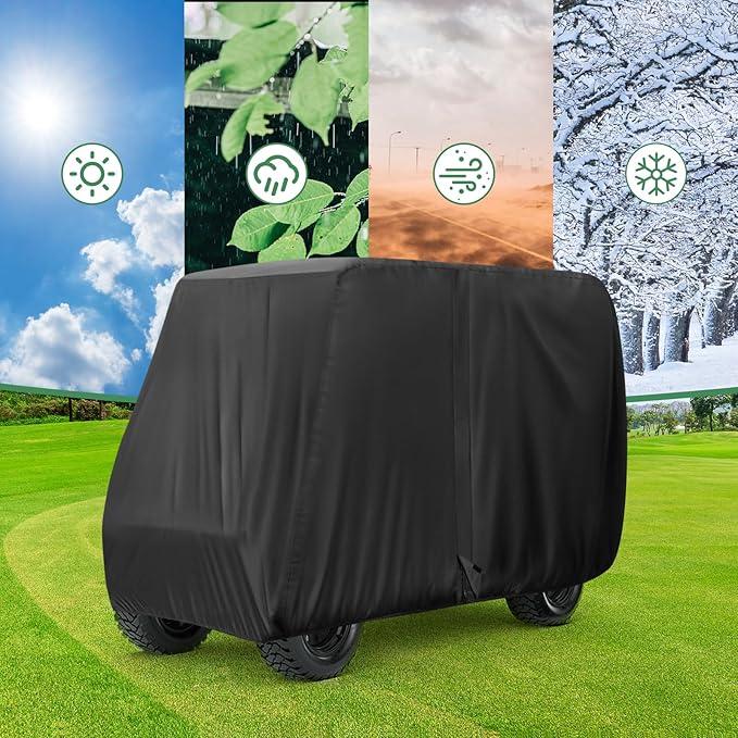 Golf Cart Cover 4/6 Passenger,115/118/120/123/144/150/156 Inch Waterproof Universal Golf Cart Cover for Evolution EZGO Club Car,Outdoor Protection Golf Cart Accessories
