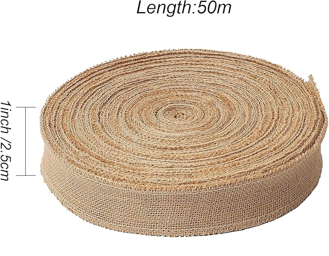 KINJOEK 1 Inch Wide 54 Yards Burlap Ribbon, Natural Jute Fabric Ribbon Crafts - Image 2
