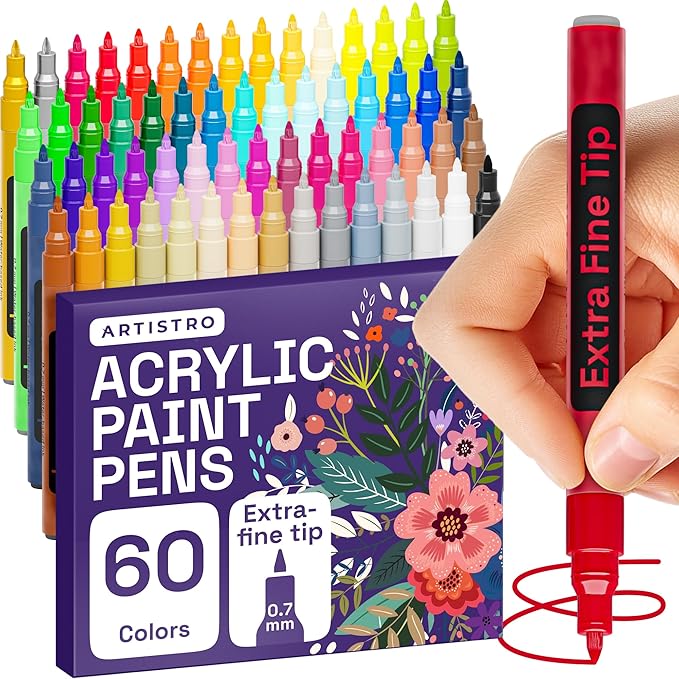 ARTISTRO 60 Acrylic Paint Pens, Art Set Acrylic Paint Markers, Fabric Markers by ARTISTRO