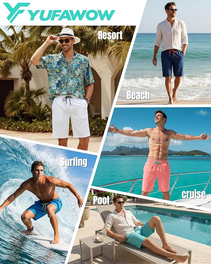 9 Inch Men Swim Trunks with Mesh Lining Quick Dry Breathable Pockets for Summer Beach Cruise Water Park Gym Running