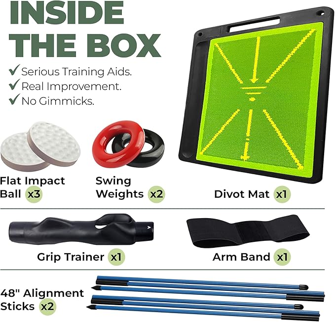 6-in-1 Golf Swing Trainer with Divot Board, Golf Grip Trainer, Alignment Sticks and Training Aid | Golf Accessories for Men & Women | Hitting Mat Practice Indoor & Outdoor