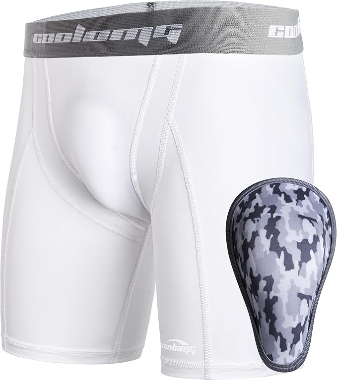 COOLOMG Youth Boys Compression Shorts with Protective Cup Athletic Sports Underwear for Baseball Football Lacrosse Hockey
